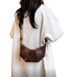 Chic Croissant Shoulder Bag Chocolate Brown faux Suede Leather‎ Combination